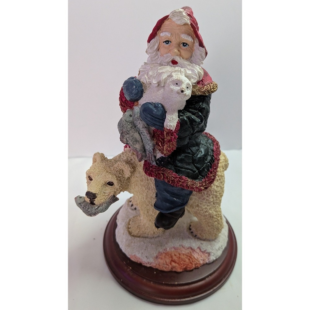 Jaimy Santa Riding Polar Bear Figurine Christmas Holiday Decor Red Black OS Good